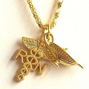 Florence Nightingale Lamp Nursing Caduceus Necklace Graduation Gift RN Gold Tone